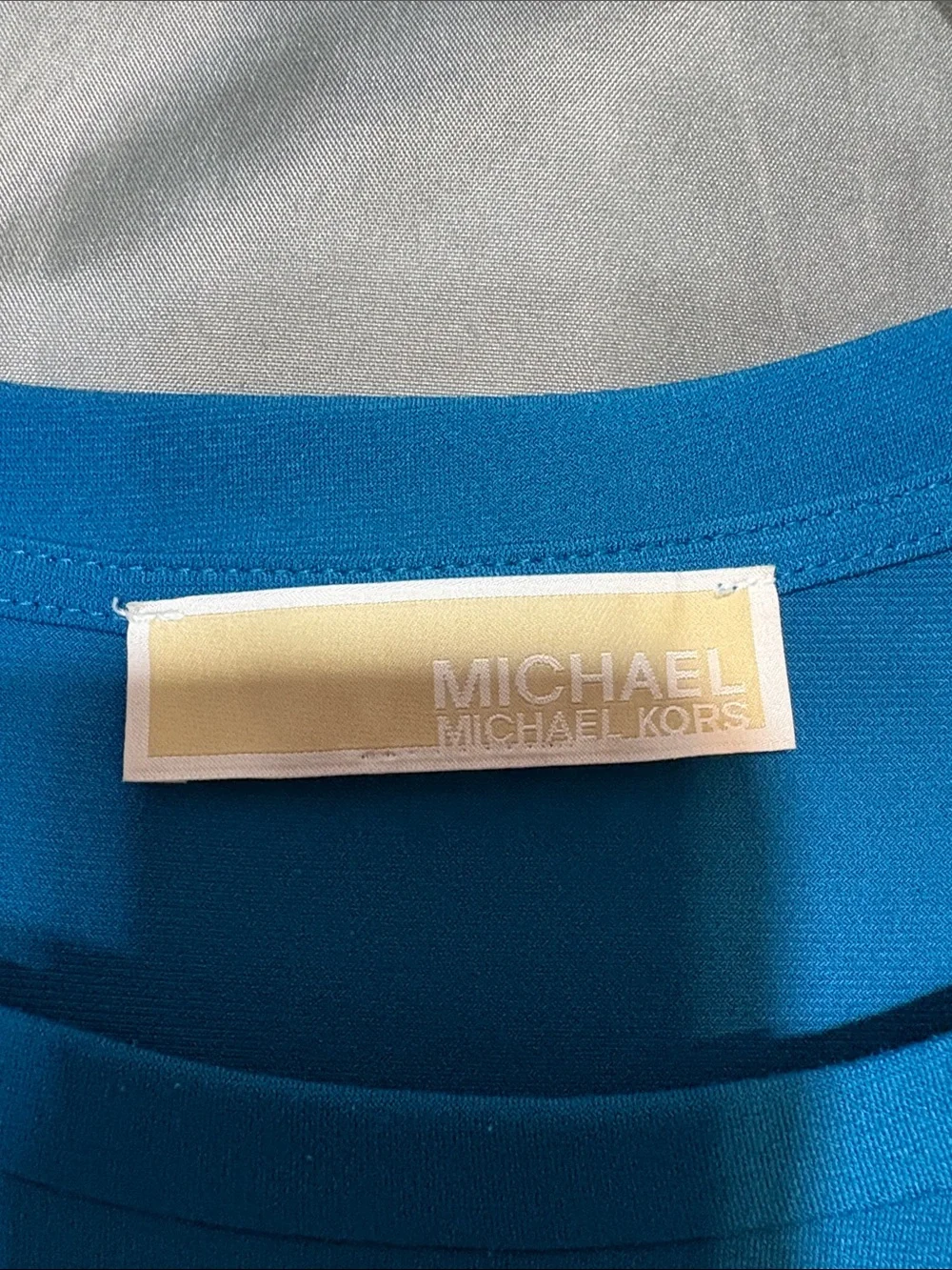 Michael Kors Teal Blue Ladder-Sleeve Midi Dress